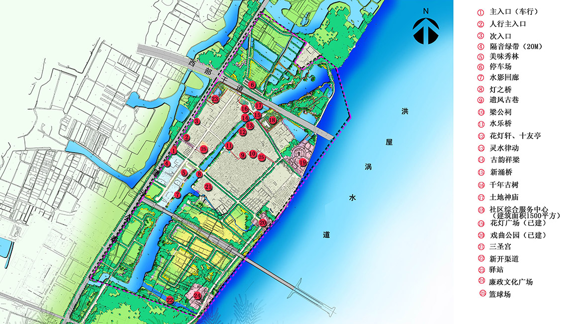 洪梅鎮梅沙村特色村莊塑造工程（chéng）項目整體規劃總平麵圖